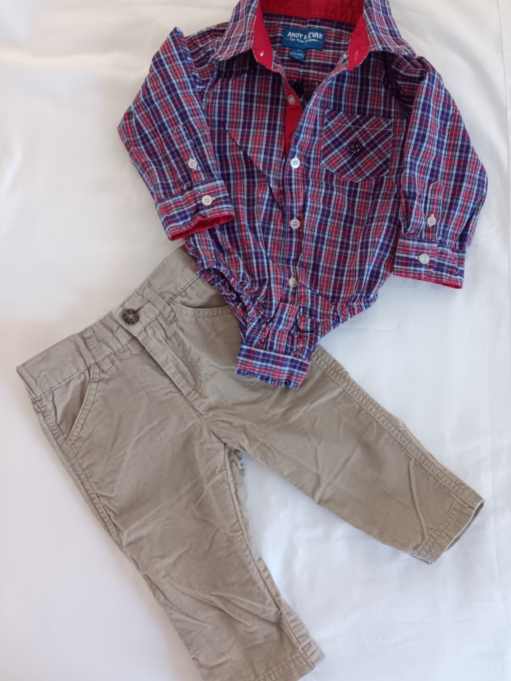 Andy & Evan Red Plaid Button-Up Shirt And Pants 12-18 Months for Kids